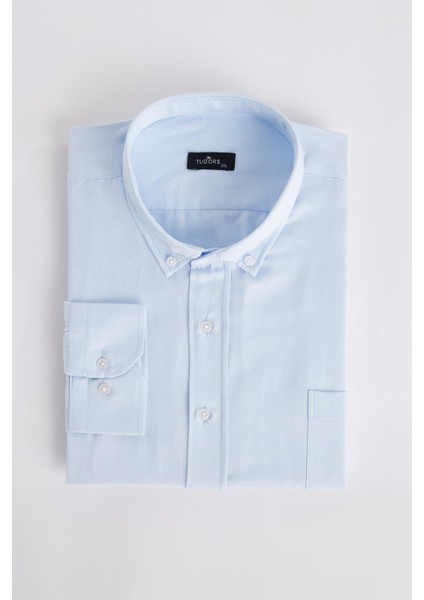 Erkek Big Size Büyük Beden Pamuklu Kolay Ütü Mavi Düğmeli Yaka Gömlek fiyatları