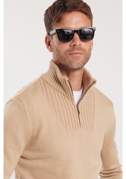 Erkek Slim Fit Dar Kesim Armürlü Fermuarlı Taş Dik Yaka Kazak fiyatları