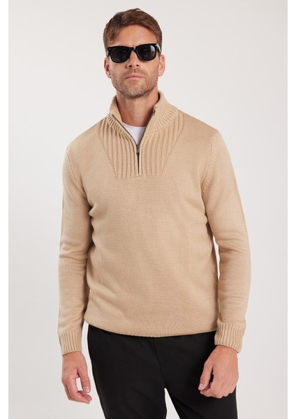 Erkek Slim Fit Dar Kesim Armürlü Fermuarlı Taş Dik Yaka Kazak indirimleri