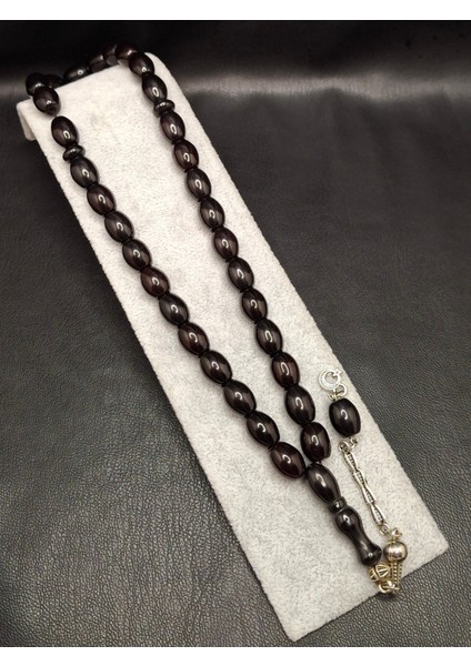 Koyu Vişne Siyah Renk Sıkma Kehribar Tesbih