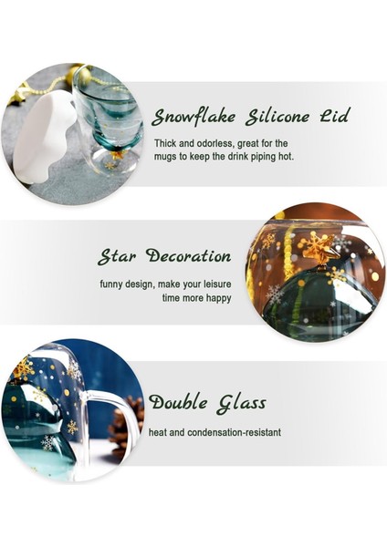 2 Paket Noel Kupalar Çift Duvarlı Borosilikat Noel Kupa Seti Kar Tanesi Kapaklı 300ML Kahve Için Sevimli Kupalar (Yurt Dışından) fiyatları
