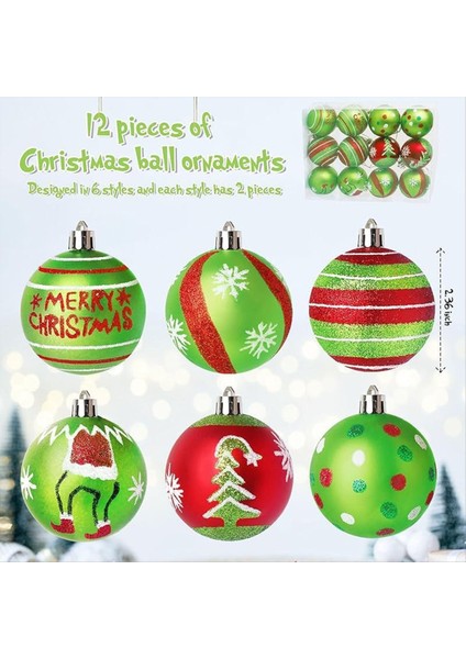 12 Adet Noel Ağacı Topu Süsler 2 4 Inç Işıltılı Plastik Noel Dekoru Için Asılı Süslemeler (Yurt Dışından) indirimleri