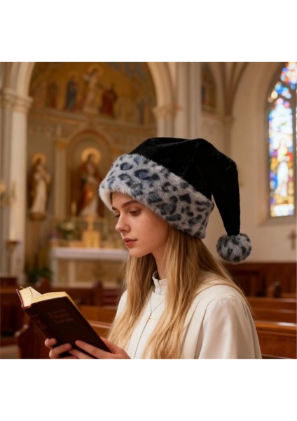 Noel Noel Baba Şapkası Çift Katmanlı Şık Yumuşak Leopar Baskı Peluş Noel Baba Şapkası Fotoğraf Geçit Töreni Cosplay Parti B (Yurt Dışından) modelleri