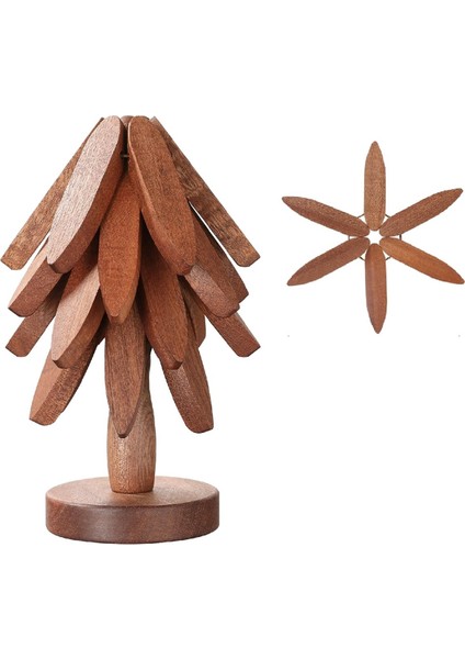 Ahşap Noel Ağacı Nihale Seti - 5 Katlanabilir Bardak Altlığı ve Sıcak Yemekler ve Masa Koruması Için 1 Stand Içerir (Yurt Dışından)