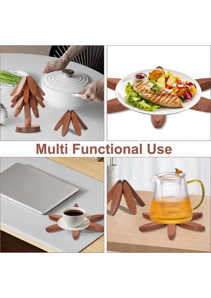 Ahşap Noel Ağacı Nihale Seti - 5 Katlanabilir Bardak Altlığı ve Sıcak Yemekler ve Masa Koruması Için 1 Stand Içerir (Yurt Dışından) fırsatları