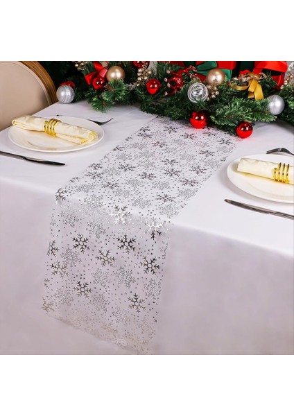 2 Rolls Noel Kar Tanesi Masa Koşucu 11 &quot x 108&QUOT Payet Glitter Masa Koşucu Parti Doğum Günleri Düğünler Için Gümüş (Yurt Dışından) fırsatları