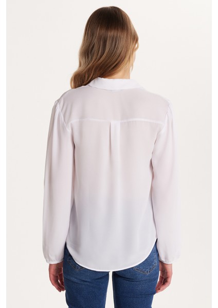 Kadın Relax Fit Rahat Kesim Krep Kumaş İspanyol Manşet Beyaz Düz Gömlek indirimleri