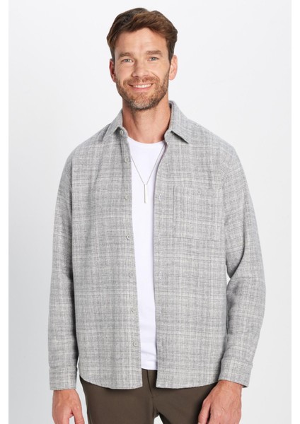 Erkek Regular Fit Klasik Kesim Oduncu Tek Cepli Armürlü Gri Kışlık Gömlek fiyatları