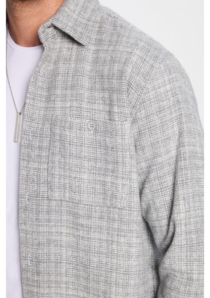 Erkek Regular Fit Klasik Kesim Oduncu Tek Cepli Armürlü Gri Kışlık Gömlek modelleri