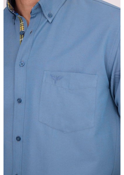 Erkek Regular Fit Klasik Kesim Pamuklu Oxford Doku Petrol Renk Düğmeli Yaka Gömlek modelleri