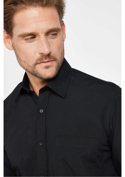 Erkek Regular Fit Klasik Kesim Pamuklu Kolay Ütü Düz Siyah Gömlek fiyatları