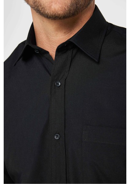Erkek Regular Fit Klasik Kesim Pamuklu Kolay Ütü Düz Siyah Gömlek modelleri