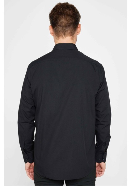 Erkek Regular Fit Klasik Kesim Pamuklu Kolay Ütü Düz Siyah Gömlek fırsatları