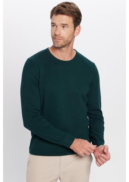 Erkek Standart Fit Normal Kesim Bisiklet Yaka Petek Desenli Yeşil Triko Kazak fiyatları