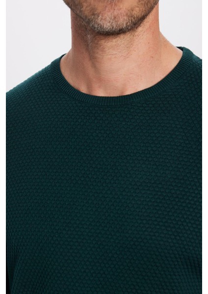 Erkek Standart Fit Normal Kesim Bisiklet Yaka Petek Desenli Yeşil Triko Kazak modelleri