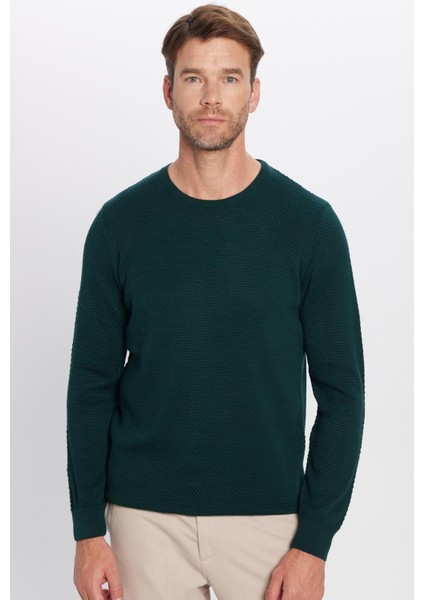 Erkek Standart Fit Normal Kesim Bisiklet Yaka Petek Desenli Yeşil Triko Kazak fırsatları