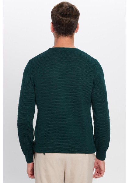 Erkek Standart Fit Normal Kesim Bisiklet Yaka Petek Desenli Yeşil Triko Kazak indirimleri