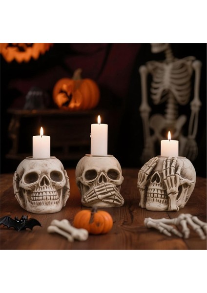 Cadılar Bayramı Kafatası Mumluk Masa Dekor Centerpiece Şamdanlar Reçine Korkunç Ürkütücü Ürpertici El Sanatları (Yurt Dışından) indirimleri