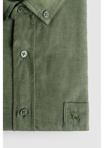 Erkek Büyük Beden Rahat Kesim Pamuklu Kolay Ütülenebilir Düğmeli Yaka Düz Haki Spor Gömlek fiyatları