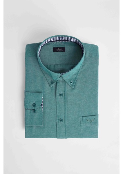 Büyük Beden Düğmeli Yaka Poplin Pamuklu Kolay Ütü Oxford Erkek Gömlek