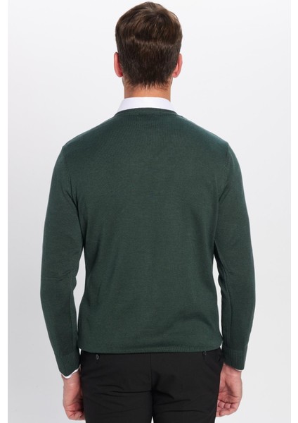 Erkek Standart Fit Normal Kesim V Yaka Pamuklu Triko Kazak indirimleri