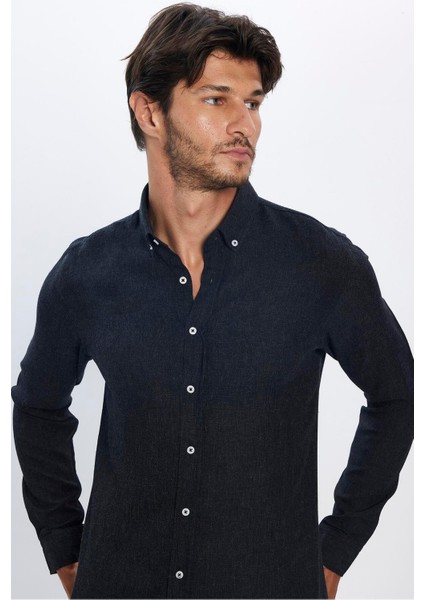 Slim Fit Uzun Kollu Düğmeli Yaka Kışlık Yün Viskon Düz Gömlek modelleri