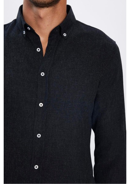 Slim Fit Uzun Kollu Düğmeli Yaka Kışlık Yün Viskon Düz Gömlek fırsatları