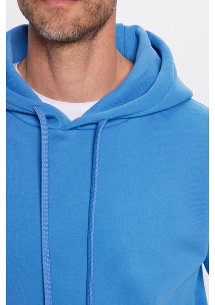Unisex Oversize Geniş Kesim Pamuklu Yumuşak Dokulu Içi Polarlı Basic Mavi Kapüşonlu Sweatshirt fiyatları
