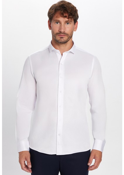 Modern Slim Fit Uzun Kollu Düz Saten Pamuklu Erkek Beyaz Gömlek fiyatları
