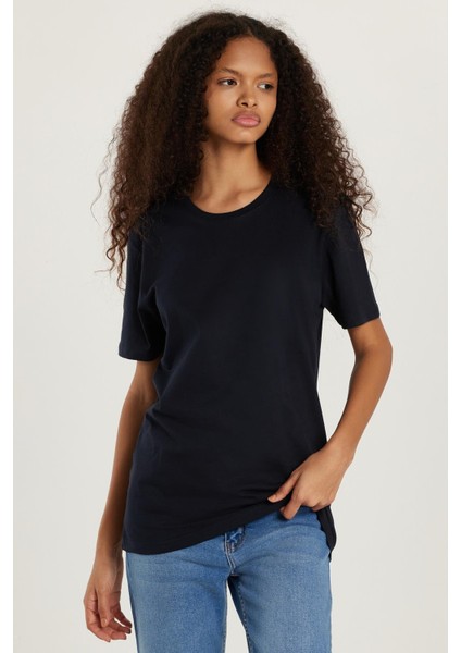 Unisex Slim Fit Dar Kesim %100 Pamuk Yumuşak Dokulu Lacivert Bisiklet Yaka Tişört modelleri