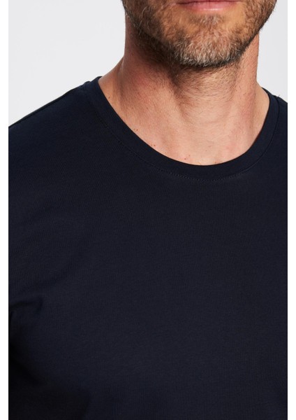 Unisex Slim Fit Dar Kesim %100 Pamuk Yumuşak Dokulu Lacivert Bisiklet Yaka Tişört