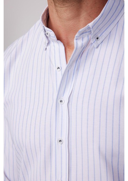 Slim Fit Uzun Kollu Çizgili Yaka Düğmeli Erkek Gömlek fırsatları