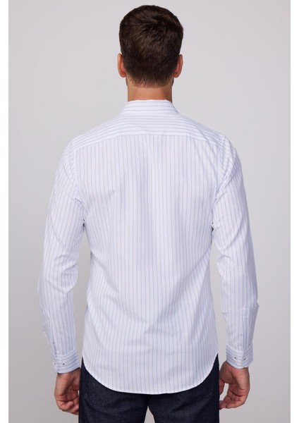 Slim Fit Uzun Kollu Çizgili Yaka Düğmeli Erkek Gömlek indirimleri