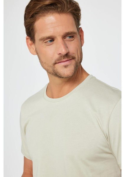 Unisex Slim Fit Dar Kesim %100 Pamuk Yumuşak Dokulu Taş Renk Bisiklet Yaka Tişört modelleri