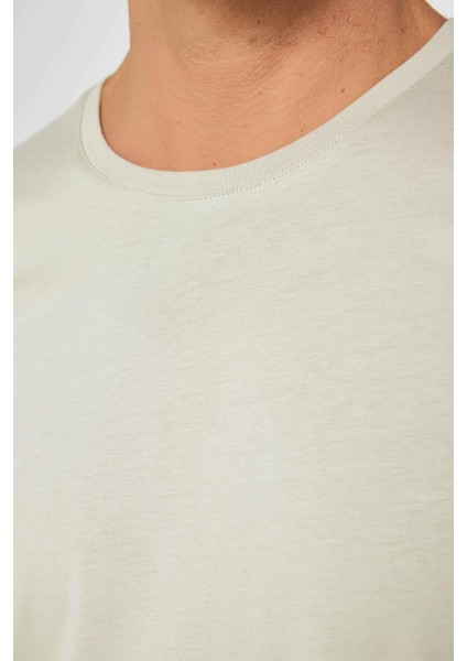 Unisex Slim Fit Dar Kesim %100 Pamuk Yumuşak Dokulu Taş Renk Bisiklet Yaka Tişört fırsatları