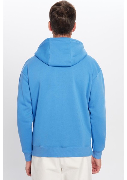 Unisex Oversize Geniş Kesim Pamuklu Yumuşak Dokulu Içi Polarlı Basic Mavi Kapüşonlu Sweatshirt indirimleri