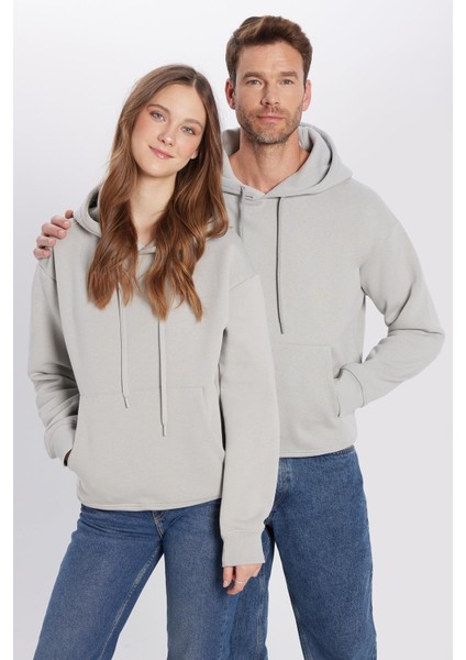 Unisex Oversize Geniş Kesim Pamuklu Yumuşak Dokulu Içi Polarlı Basic Taş Renk Kapüşonlu Sweatshirt modelleri