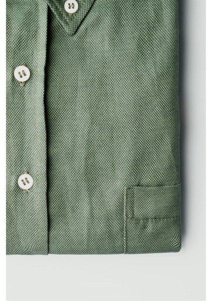 Büyük Beden Uzun Kollu Düğmeli Yaka Armürlü Oxford Yeşil Erkek Gömlek modelleri