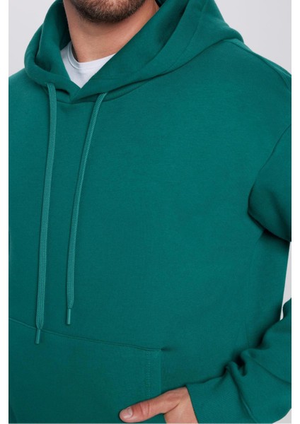 Unisex Oversize Geniş Kesim Pamuklu Yumuşak Dokulu Içi Polarlı Basic Yeşil Kapüşonlu Sweatshirt fırsatları