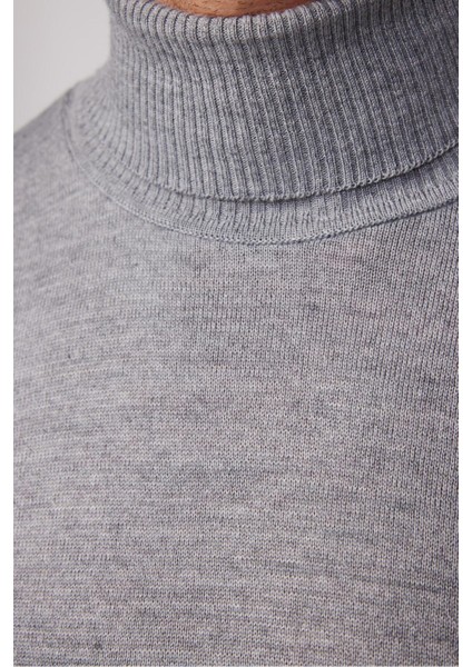 Erkek Slim Fit Dar Kesim Tam Balıkçı Yaka Düz Yün Gri Triko Kazak fırsatları