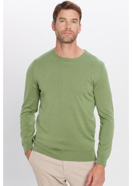 Erkek Standart Fit Normal Kesim Bisiklet Yaka Yeşil Triko Kazak fiyatları