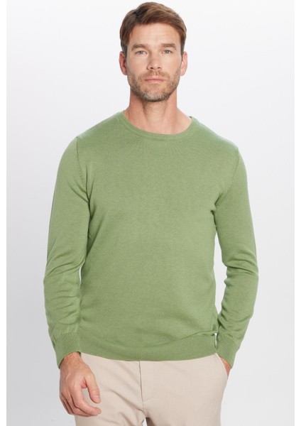 Erkek Standart Fit Normal Kesim Bisiklet Yaka Yeşil Triko Kazak fırsatları