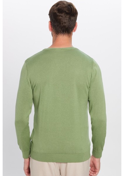 Erkek Standart Fit Normal Kesim Bisiklet Yaka Yeşil Triko Kazak indirimleri