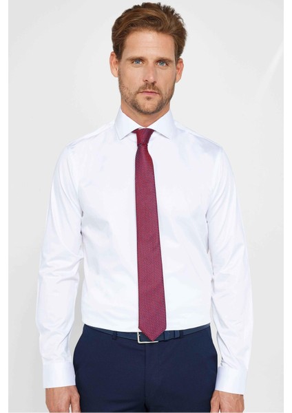 Slım Fıt Uzun Kollu Yüksek Yaka Premium Seri Cotton Saten Beyaz Gömlek fiyatları
