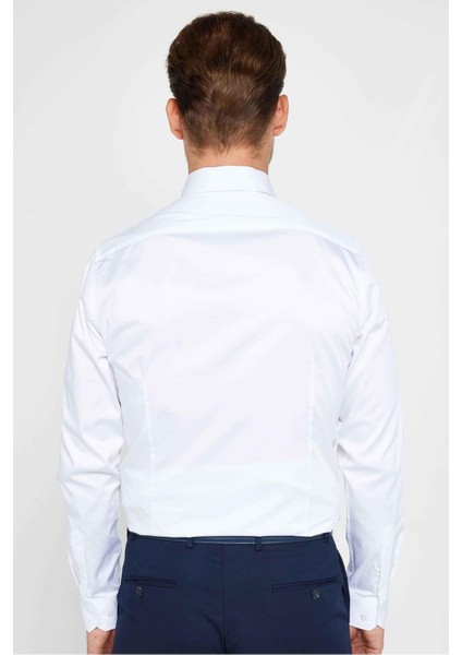 Slım Fıt Uzun Kollu Yüksek Yaka Premium Seri Cotton Saten Beyaz Gömlek indirimleri