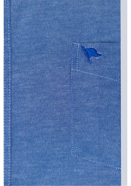 Erkek Büyük Beden Rahat Kesim Pamuklu Kolay Ütülenebilir Düğmeli Yaka Düz Sax Mavi Spor Gömlek modelleri