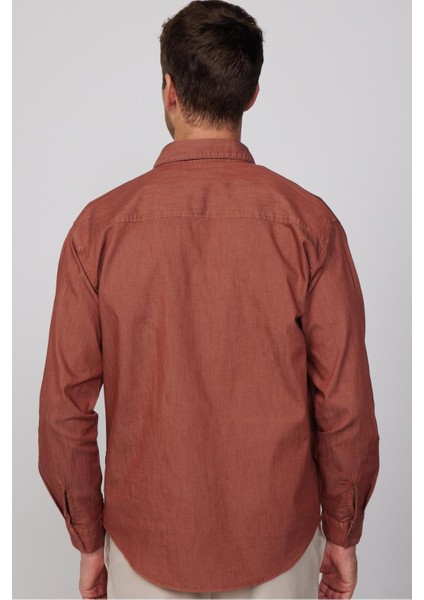 Relax Fit Rahat Kesim Denim Kot Parça Boyalı Çift Cep Kapaklı Çıtçıtlı Erkek Kahverengi Gömlek indirimleri