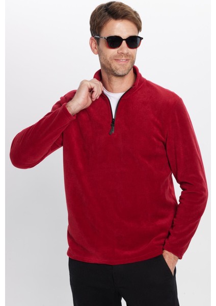 Unisex Standart Fit Anti-pilling Tüylenme Yapmayan Soğuk Geçirmez Bordo Dik Yaka Polar Sweatshirt fiyatları
