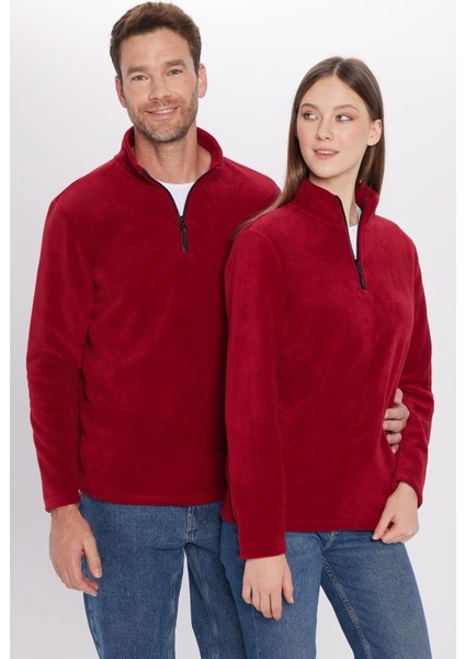 Unisex Standart Fit Anti-pilling Tüylenme Yapmayan Soğuk Geçirmez Bordo Dik Yaka Polar Sweatshirt modelleri