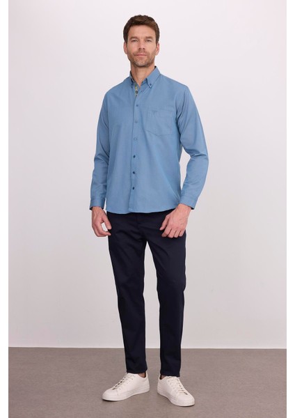Erkek Regular Fit Klasik Kesim Pamuklu Oxford Doku Petrol Renk Düğmeli Yaka Gömlek fırsatları